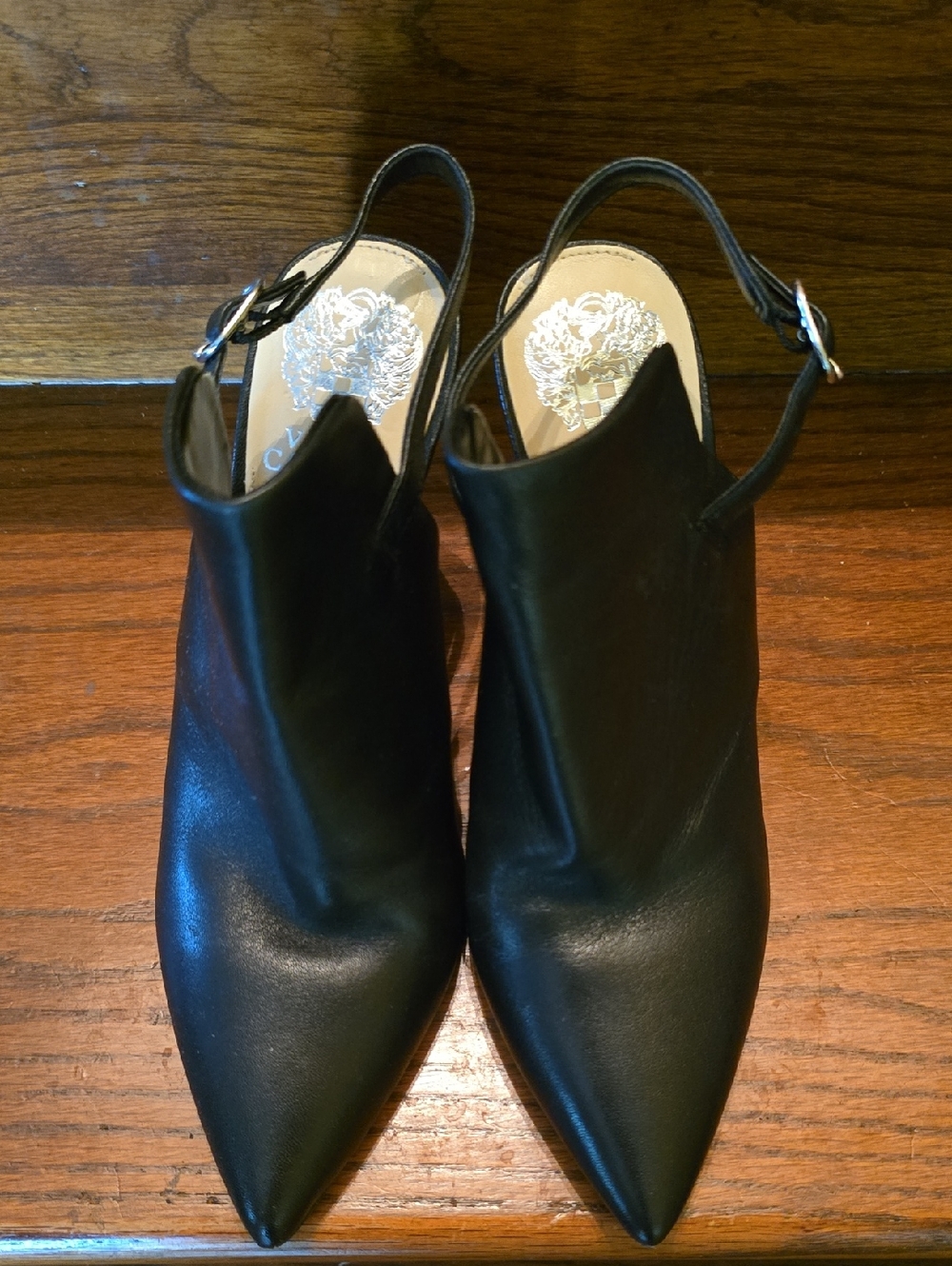 Vince Camuto Black Pointed Slingback Leather Heels